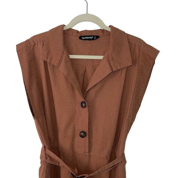 BLANKNYC Womens Belted Jumpsuit Size Medium Brown Cotton Linen Sleeveless - Picture 3 of 10